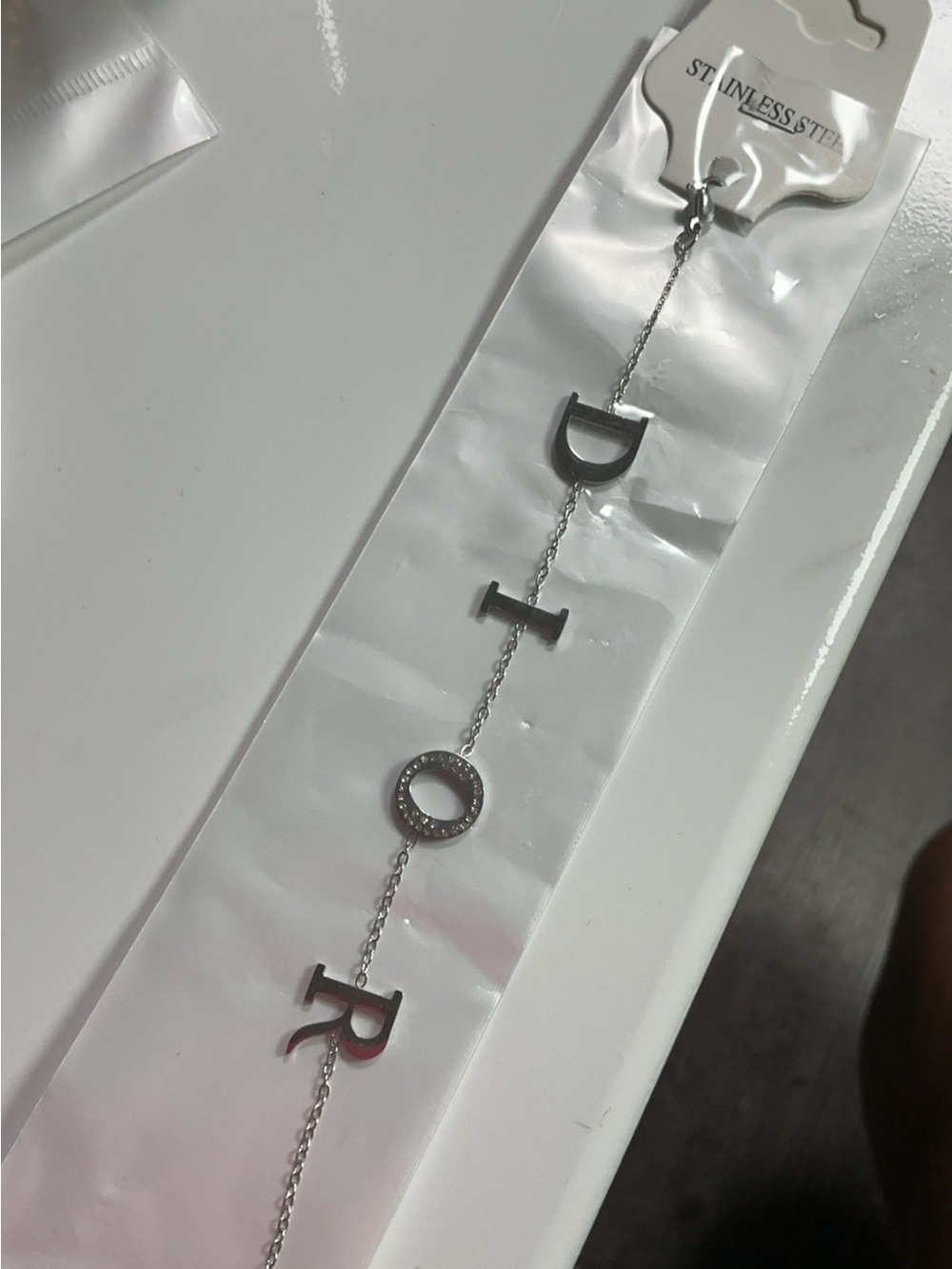 Silver Letter D I O R Drop Necklace